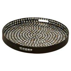 Kirkland's Home Decorative Trays-Dotted Shell Round Wooden Tray