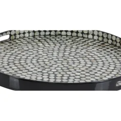 Kirkland's Home Decorative Trays-Dotted Shell Round Wooden Tray