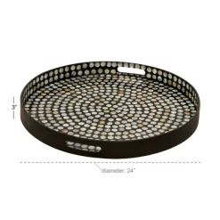 Kirkland's Home Decorative Trays-Dotted Shell Round Wooden Tray