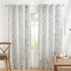 Kirkland's Home Curtains & Drapes-Dove Gray Floral 2-Pc. Curtain Panel Set, 84 In.