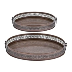 Kirkland's Home Decorative Trays-Engraved Metal Mandala Trays, Set Of 2