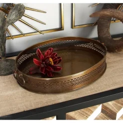 Kirkland's Home Decorative Trays-Engraved Metal Mandala Trays, Set Of 2