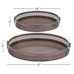 Kirkland's Home Decorative Trays-Engraved Metal Mandala Trays, Set Of 2
