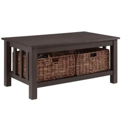 Kirkland's Home Coffee Tables-Espresso Traditional Wooden Basket Coffee Table