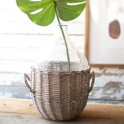 Kirkland's Home Vases-Farmhouse Glass Jug And Wicker Wrap Vase