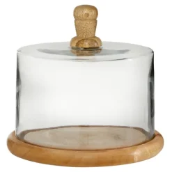 Kirkland's Home Decorative Accents-Farmhouse Wood And Glass Cloche, 6 In.