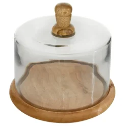 Kirkland's Home Decorative Accents-Farmhouse Wood And Glass Cloche, 6 In.