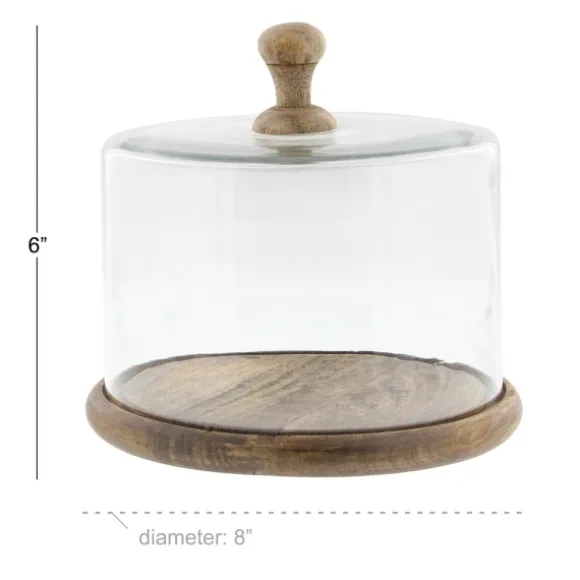 Kirkland's Home Decorative Accents-Farmhouse Wood And Glass Cloche, 6 In.