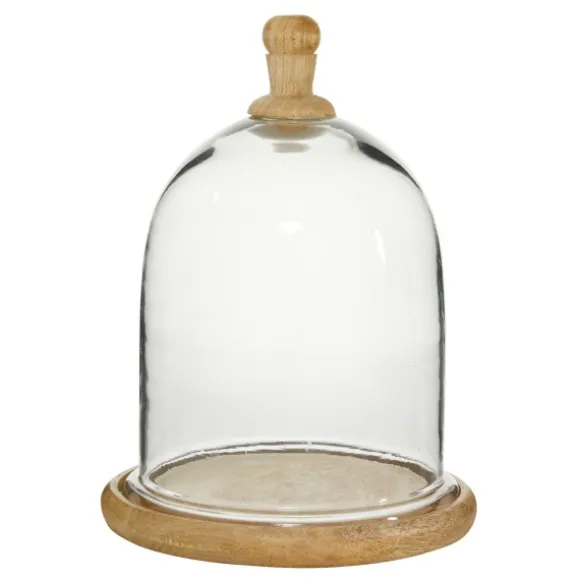 Kirkland's Home Decorative Accents-Farmhouse Wood And Glass Dome Cloche, 11 In.