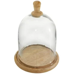 Kirkland's Home Decorative Accents-Farmhouse Wood And Glass Dome Cloche, 11 In.