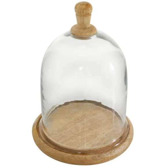 Kirkland's Home Decorative Accents-Farmhouse Wood And Glass Dome Cloche, 11 In.