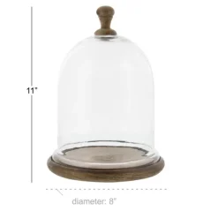 Kirkland's Home Decorative Accents-Farmhouse Wood And Glass Dome Cloche, 11 In.