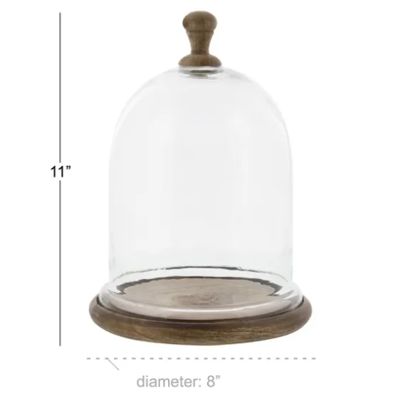 Kirkland's Home Decorative Accents-Farmhouse Wood And Glass Dome Cloche, 11 In.