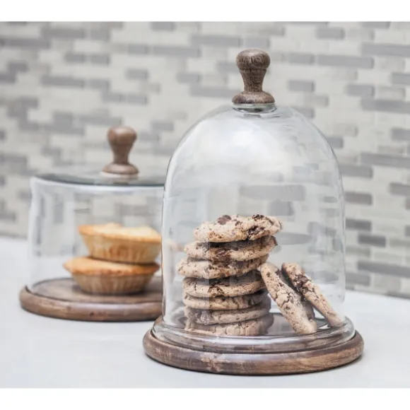 Kirkland's Home Decorative Accents-Farmhouse Wood And Glass Dome Cloche, 11 In.