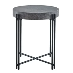 Kirkland's Home Accent & End Tables-Faux Concrete And Metal Base Accent Table