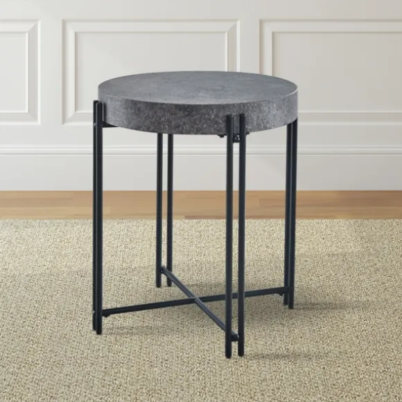 Kirkland's Home Accent & End Tables-Faux Concrete And Metal Base Accent Table