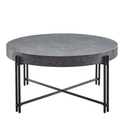 Kirkland's Home Coffee Tables-Faux Concrete And Metal Base Coffee Table
