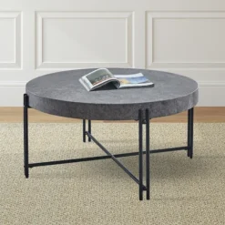 Kirkland's Home Coffee Tables-Faux Concrete And Metal Base Coffee Table