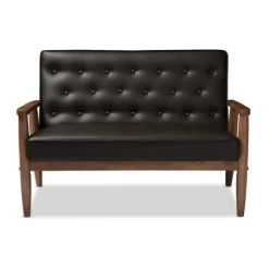 Kirkland's Home Sofas & Loveseats-Faux Leather And Rubberwood Loveseat, 49 In.