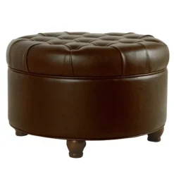 Kirkland's Home Benches & Ottomans-Faux Leather Tufted Round Storage Ottoman