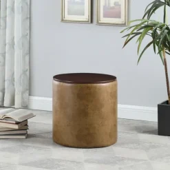 Kirkland's Home Benches & Ottomans-Faux Leather Wood Top Storage Ottoman