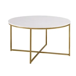 Kirkland's Home Coffee Tables-Faux Marble & Gold X-Base Coffee Table