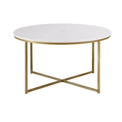 Kirkland's Home Coffee Tables-Faux Marble & Gold X-Base Coffee Table