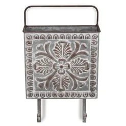Kirkland's Home Wall Storage-Floral Embossed Metal Wall Pocket