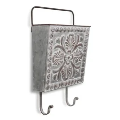 Kirkland's Home Wall Storage-Floral Embossed Metal Wall Pocket