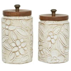 Kirkland's Home Decorative Bowls & Jars-Floral Jars With Wood Lids, Set Of 2