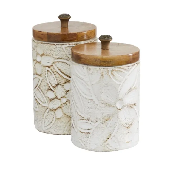 Kirkland's Home Decorative Bowls & Jars-Floral Jars With Wood Lids, Set Of 2