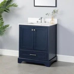 Kirkland's Home Bathroom Furniture-Florence Navy Wood Backsplash Sink Vanity