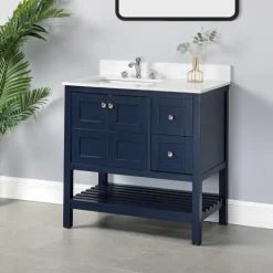 Kirkland's Home Bathroom Furniture-Foster Navy Wood Backsplash Sink Vanity