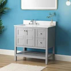 Kirkland's Home Bathroom Furniture-Foster Wood Backsplash Sink Vanity