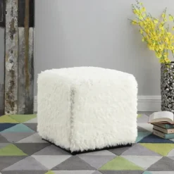 Kirkland's Home Benches & Ottomans-Fur Cube Ottoman