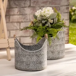 Kirkland's Home Decorative Accents-Galvanized Bead Handle Buckets, Set Of 2