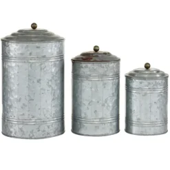 Kirkland's Home Decorative Bowls & Jars-Galvanized Metal Lid 3-Pc. Decorative Jar Set
