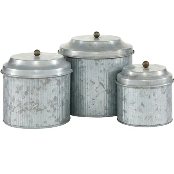 Kirkland's Home Decorative Bowls & Jars-Galvanized Metal 3-Pc. Decorative Jar Set