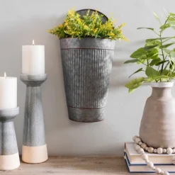 Kirkland's Home Wall Storage-Galvanized Metal Ribbed Wall Pocket