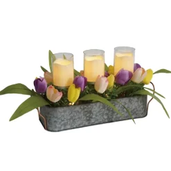 Kirkland's Home Arrangements & Greenery-Galvanized Spring Tulips Led Candle Centerpiece