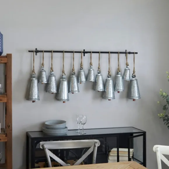 Kirkland's Home Decorative Accents-Galvanized Triangle Bells Wall Plaque