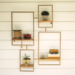 Kirkland's Home Shelves-Geometric Honey Mango Wood Wall Shelves