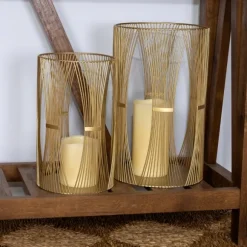 Kirkland's Home Candle Holders-Geometric Metal Hurricanes, Set Of 2