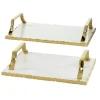 Kirkland's Home Decorative Trays-Gilded White Ceramic Trays, Set Of 2