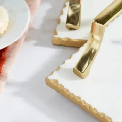 Kirkland's Home Decorative Trays-Gilded White Ceramic Trays, Set Of 2