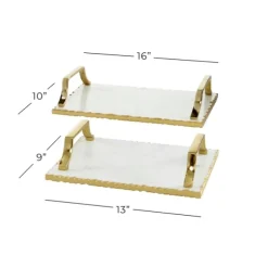 Kirkland's Home Decorative Trays-Gilded White Ceramic Trays, Set Of 2