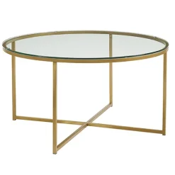 Kirkland's Home Coffee Tables-Glass & Gold X-Base Coffee Table