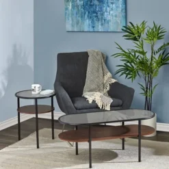 Kirkland's Home Accent & End Tables-Glass Top Accent Table With Wood Shelf