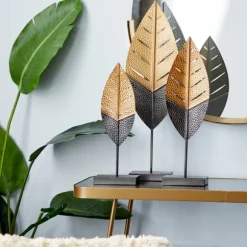 Kirkland's Home Statues & Figurines-Gold And Black Metal Leaf Statues, Set Of 3