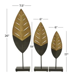Kirkland's Home Statues & Figurines-Gold And Black Metal Leaf Statues, Set Of 3